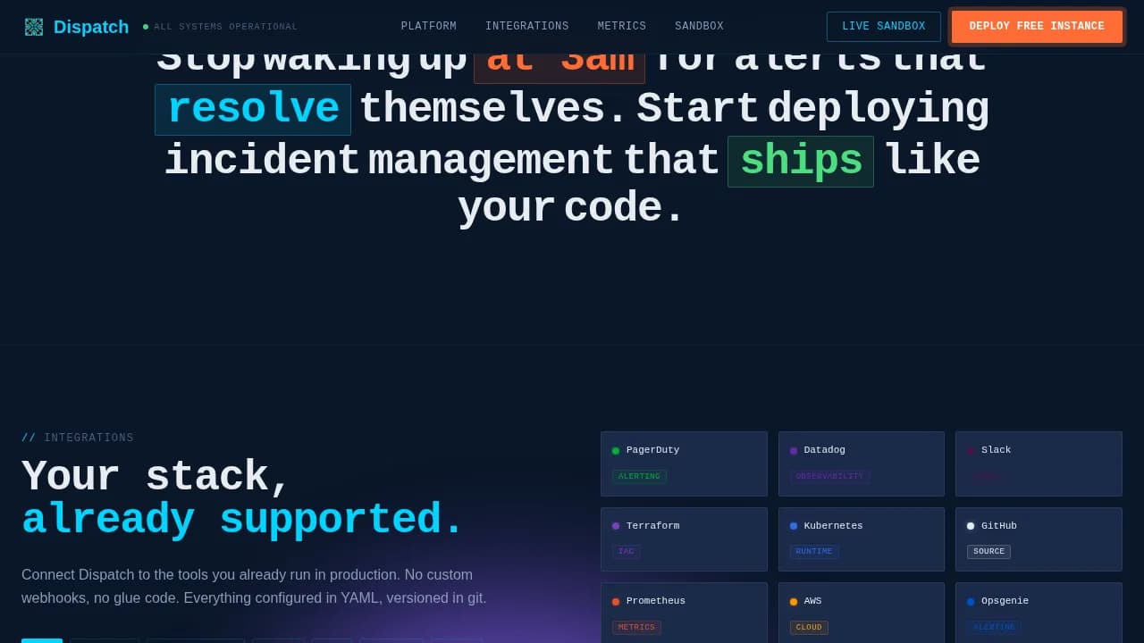 Dispatch - Zero Backlog Serverless ITSM Landing Page Template
