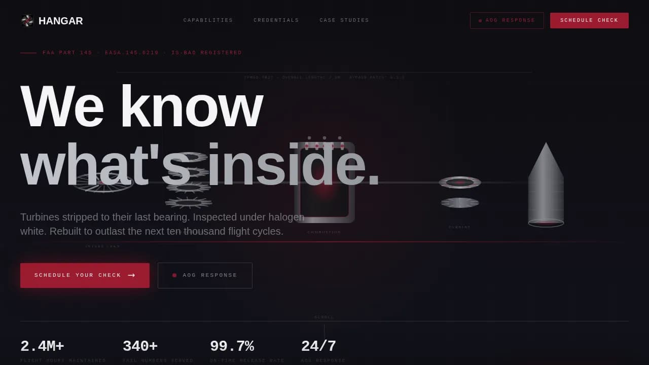 Hangar - Precision MRO Aircraft Maintenance Landing Page Template