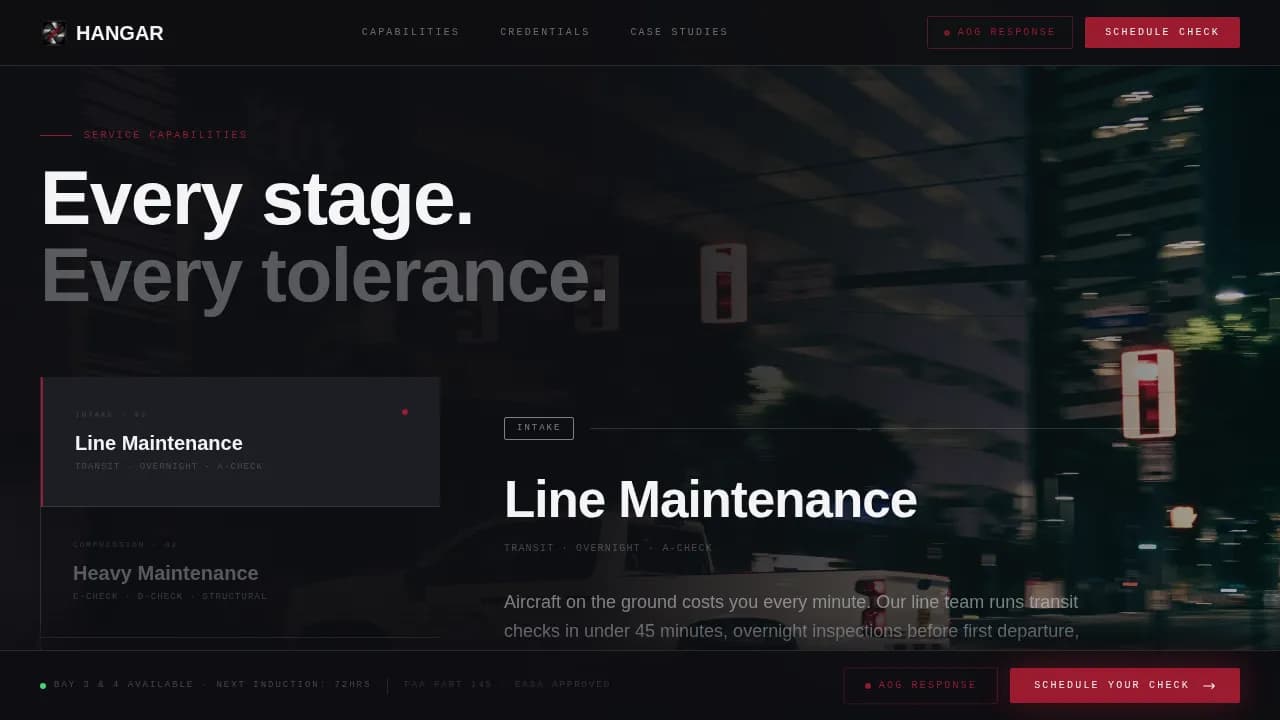 Hangar - Precision MRO Aircraft Maintenance Landing Page Template