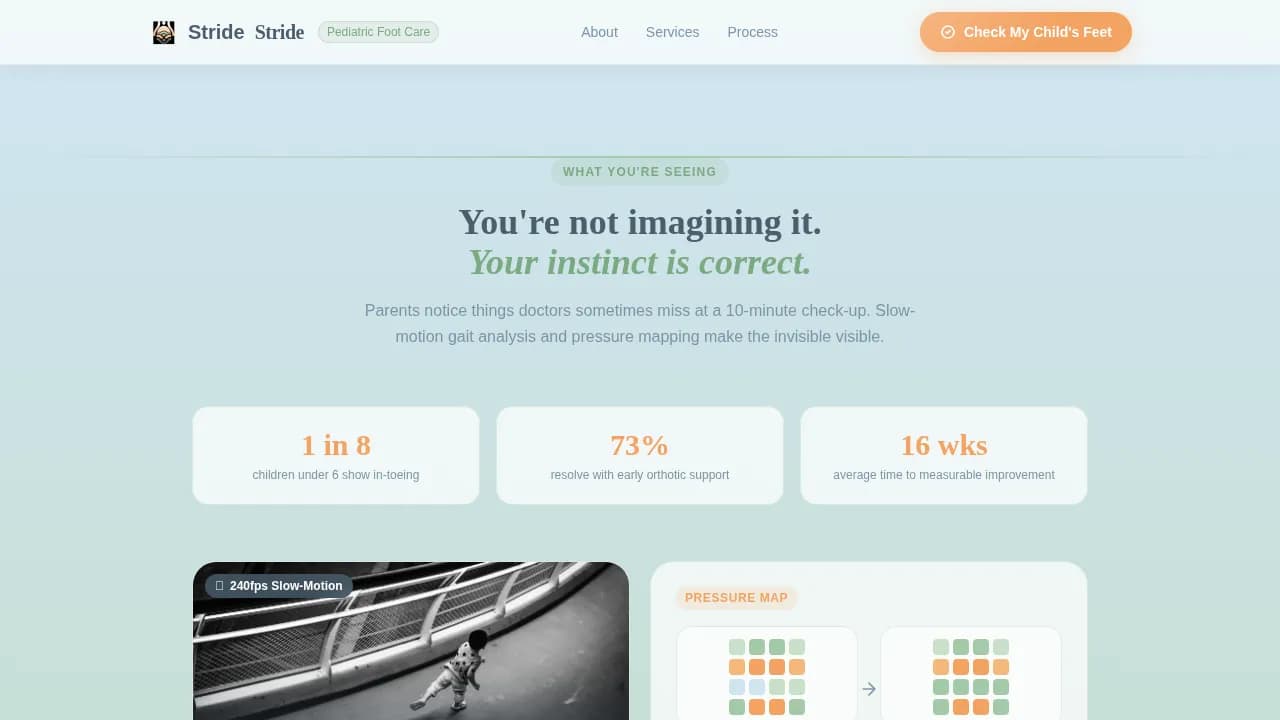 Stride — Advanced Pediatric Podiatry Landing Page Template