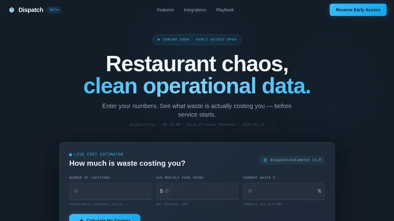 Dispatch — Dynamic Restaurant Management Landing Page Template