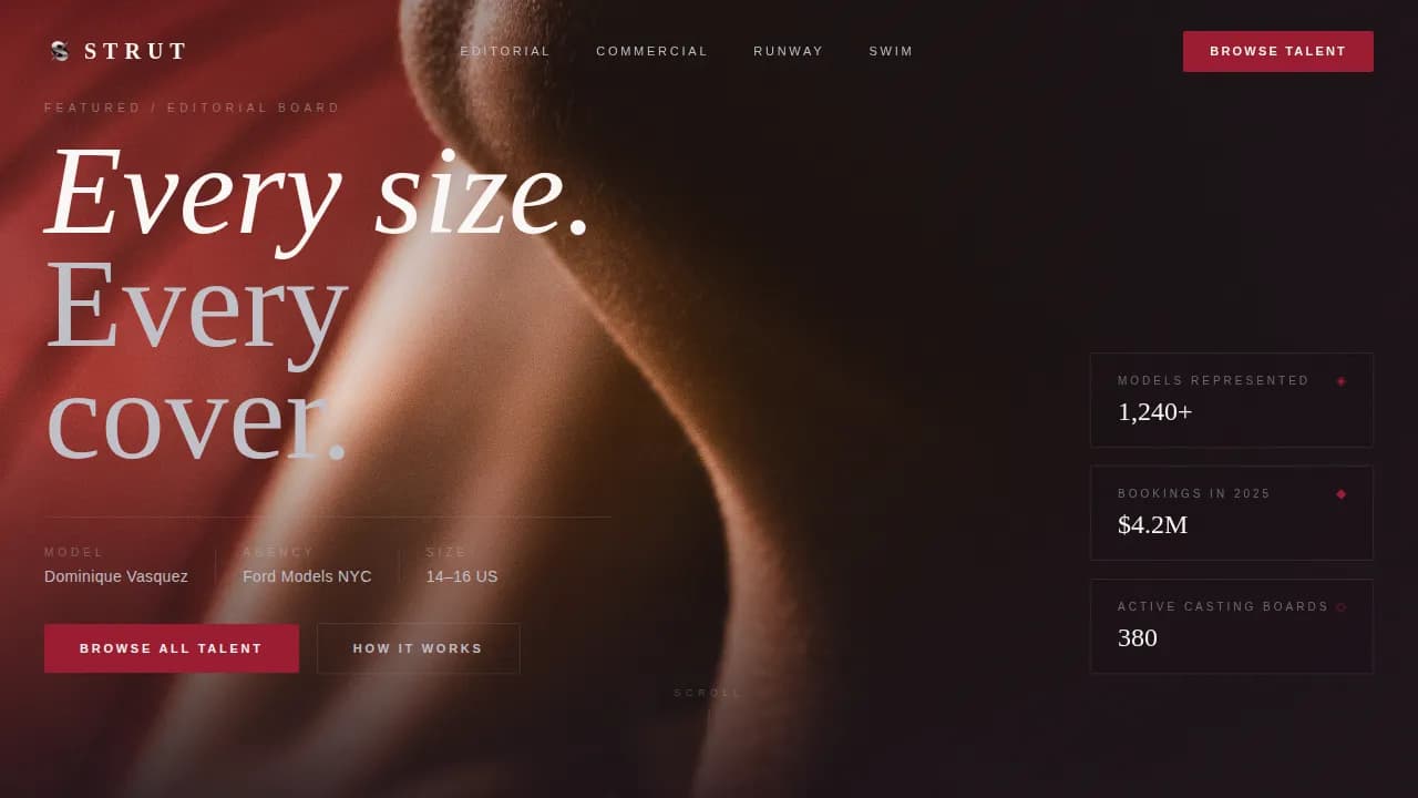Strut — Premium Modeling Agency Landing Page Template
