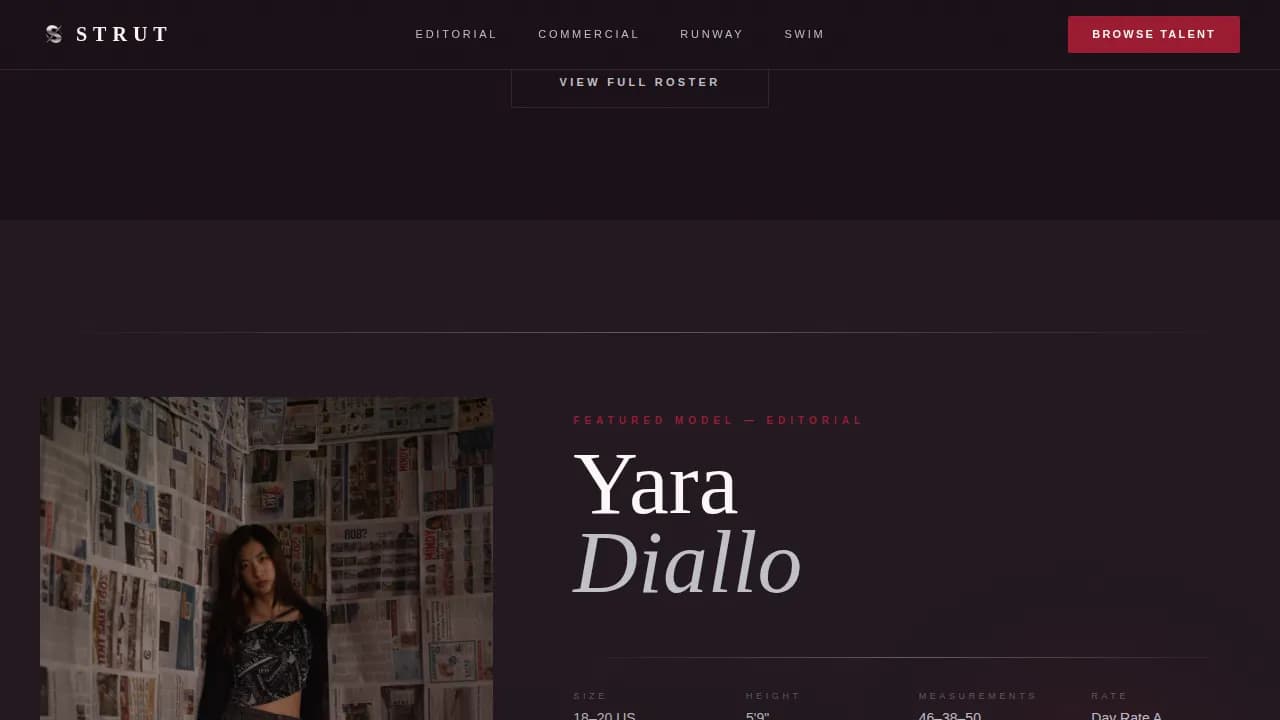 Strut — Premium Modeling Agency Landing Page Template