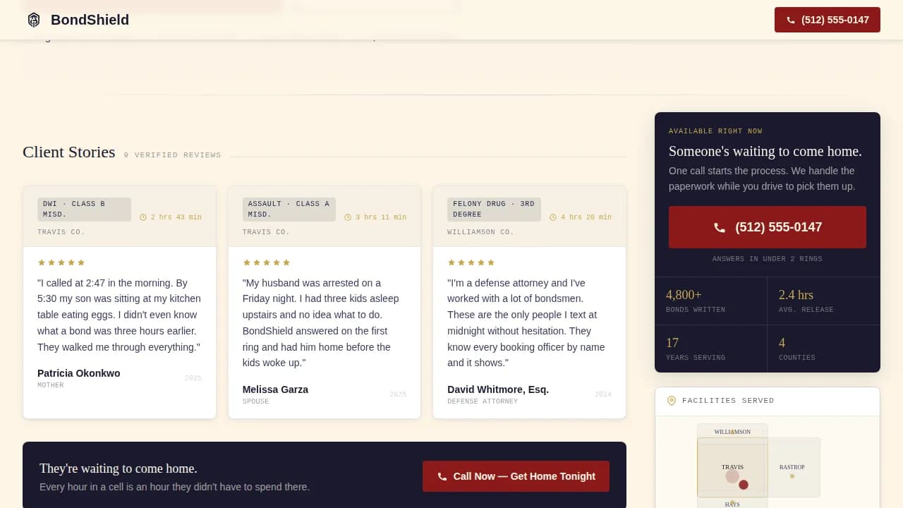 Bondshield — Reliable Bail Services Landing Page Template