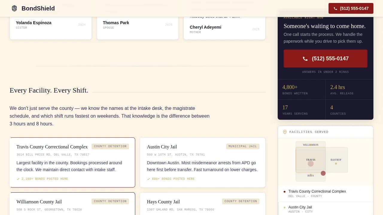 Bondshield — Reliable Bail Services Landing Page Template