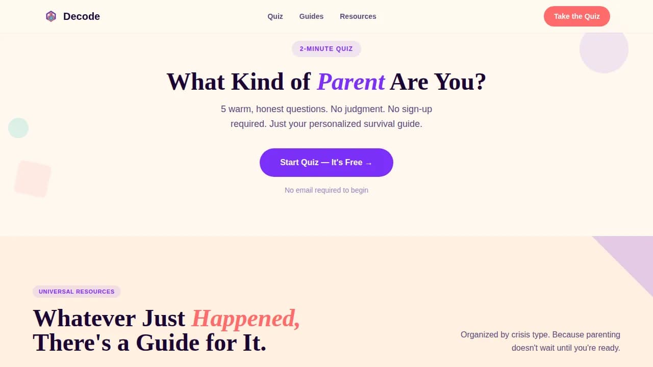 Decode — Expert Parenting Coaching Landing Page Template