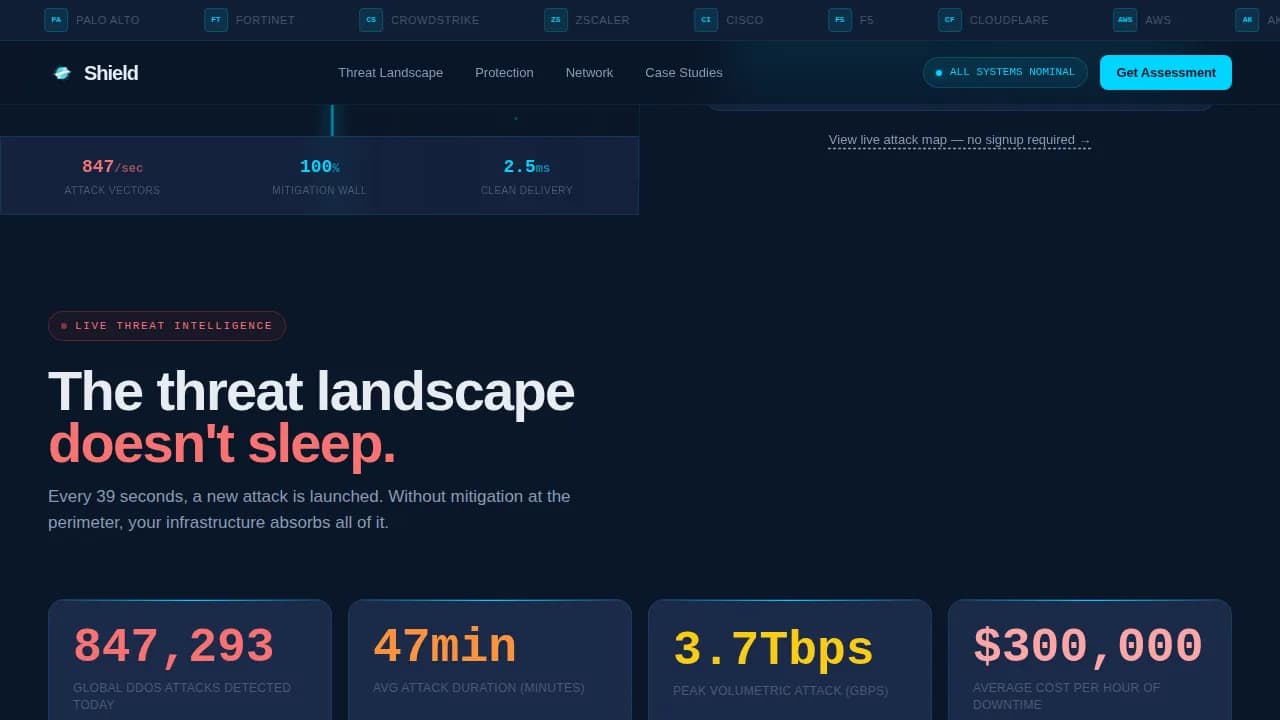 Shield - Powerful DDoS Protection Landing Page Template