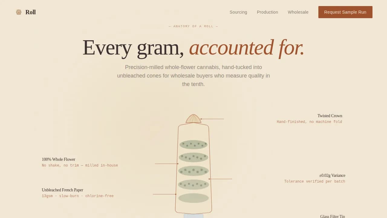 Roll — Artisan Cannabis Production Landing Page Template