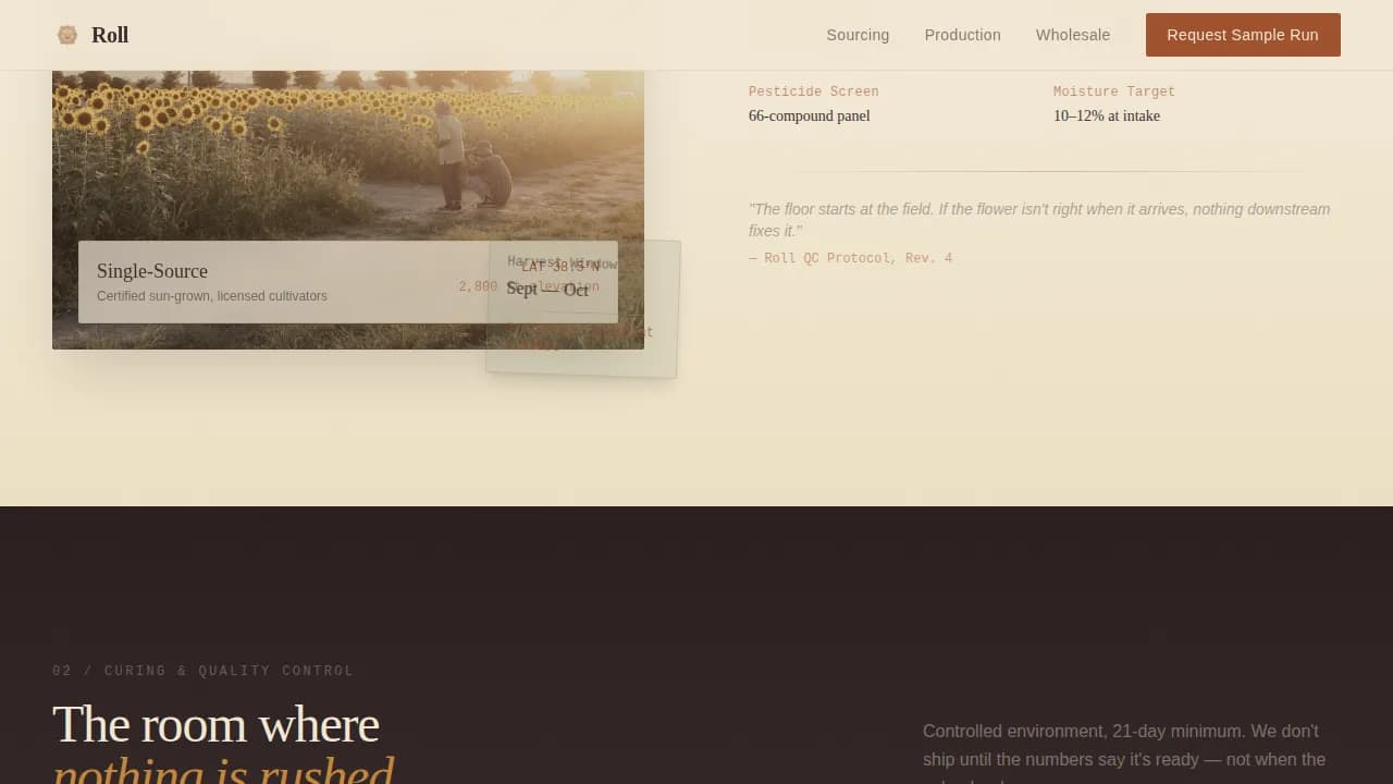 Roll — Artisan Cannabis Production Landing Page Template
