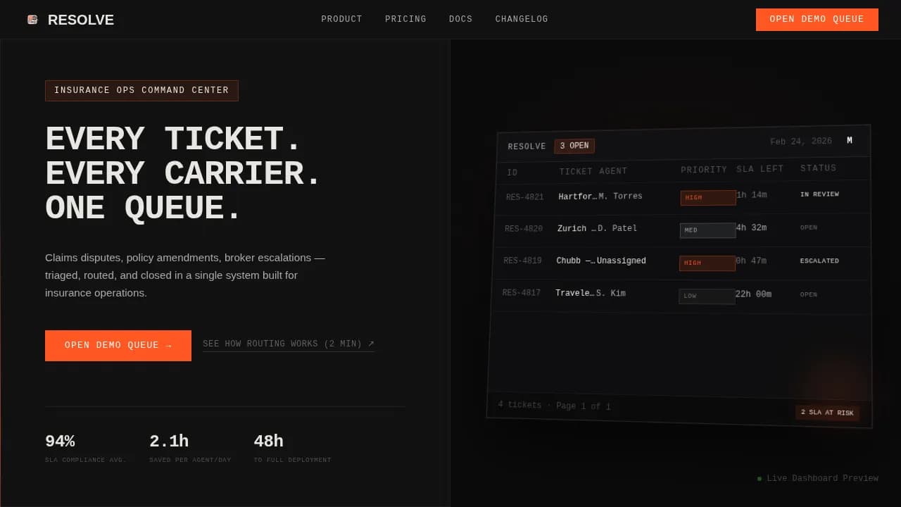Streamline — Integrated Insurance Management Landing Page Template