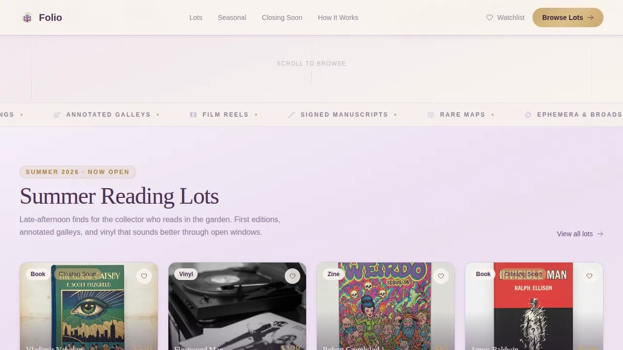 Curate — Vintage Bibliophile Exchange Landing Page Template