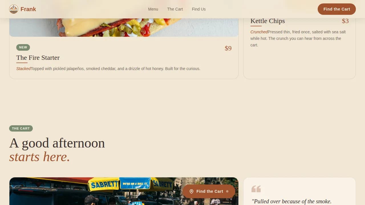 Frank — Authentic Street Food Landing Page Template
