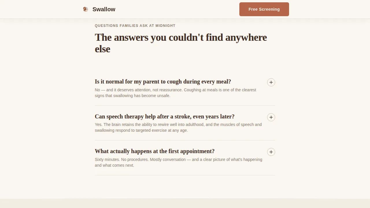 Swallow — Compassionate Senior Speech Landing Page Template