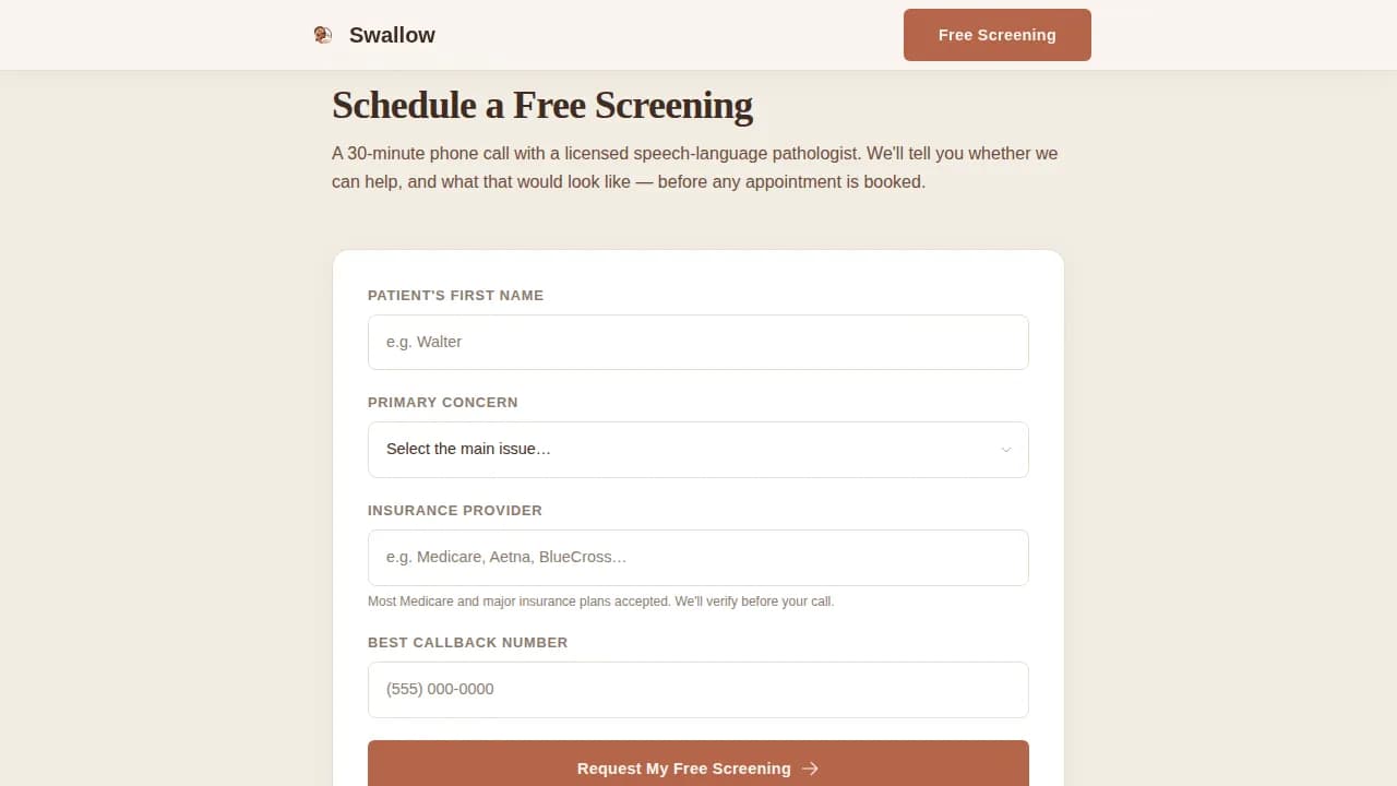 Swallow — Compassionate Senior Speech Landing Page Template