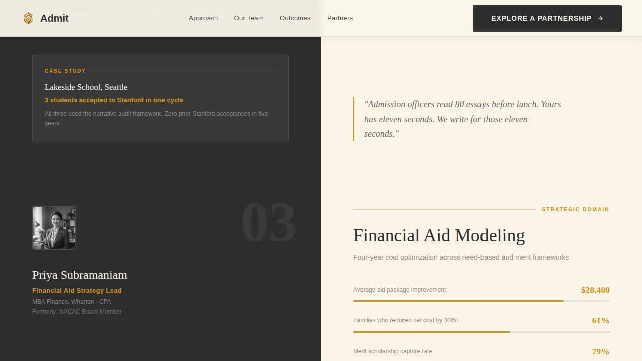 Admit — Strategic College Advising Landing Page Template