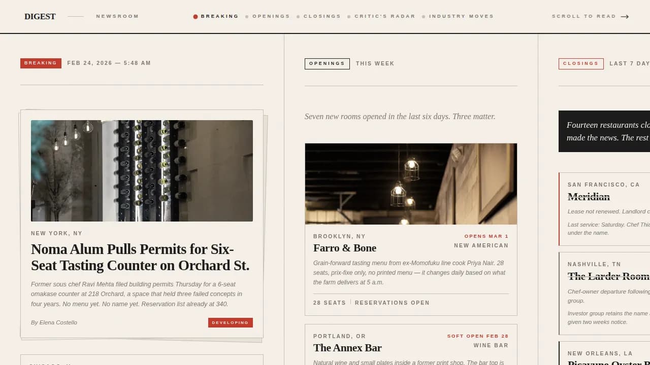 Digest — Curated Restaurant Insights Landing Page Template