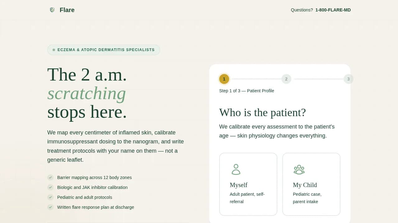 Flare — Specialized Dermatology Eczema Landing Page Template
