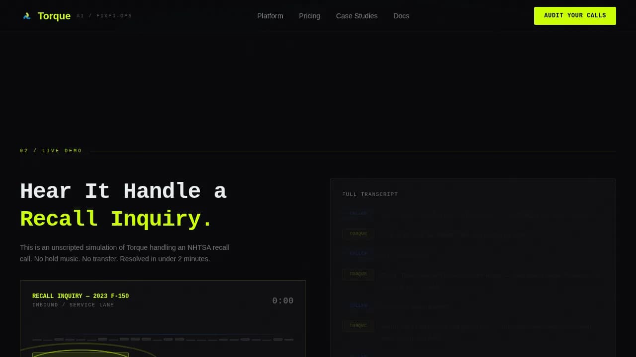 Torque — Intelligent Automotive Operations Landing Page Template