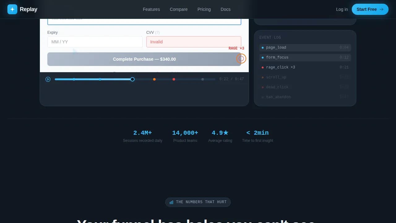 Replay — Dynamic Session Analytics Landing Page Template