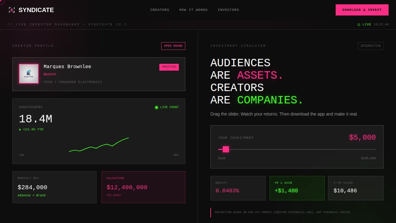 Venture — Bold Creator Investor Landing Page Template