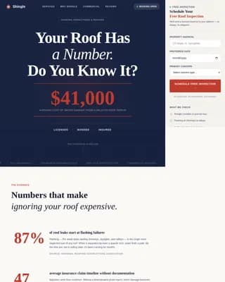 Shingle — Data-Driven Roofing Solutions Landing Page Template