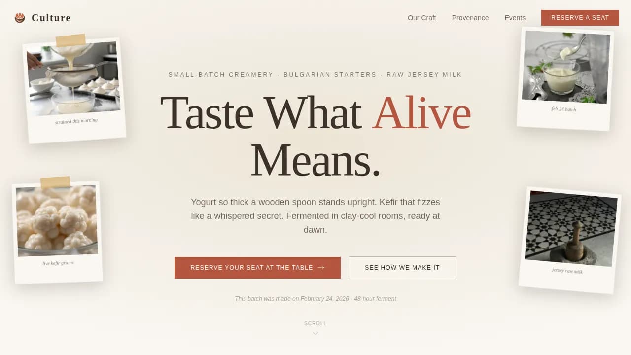 Culture — Premium Fermented Dairy Landing Page Template