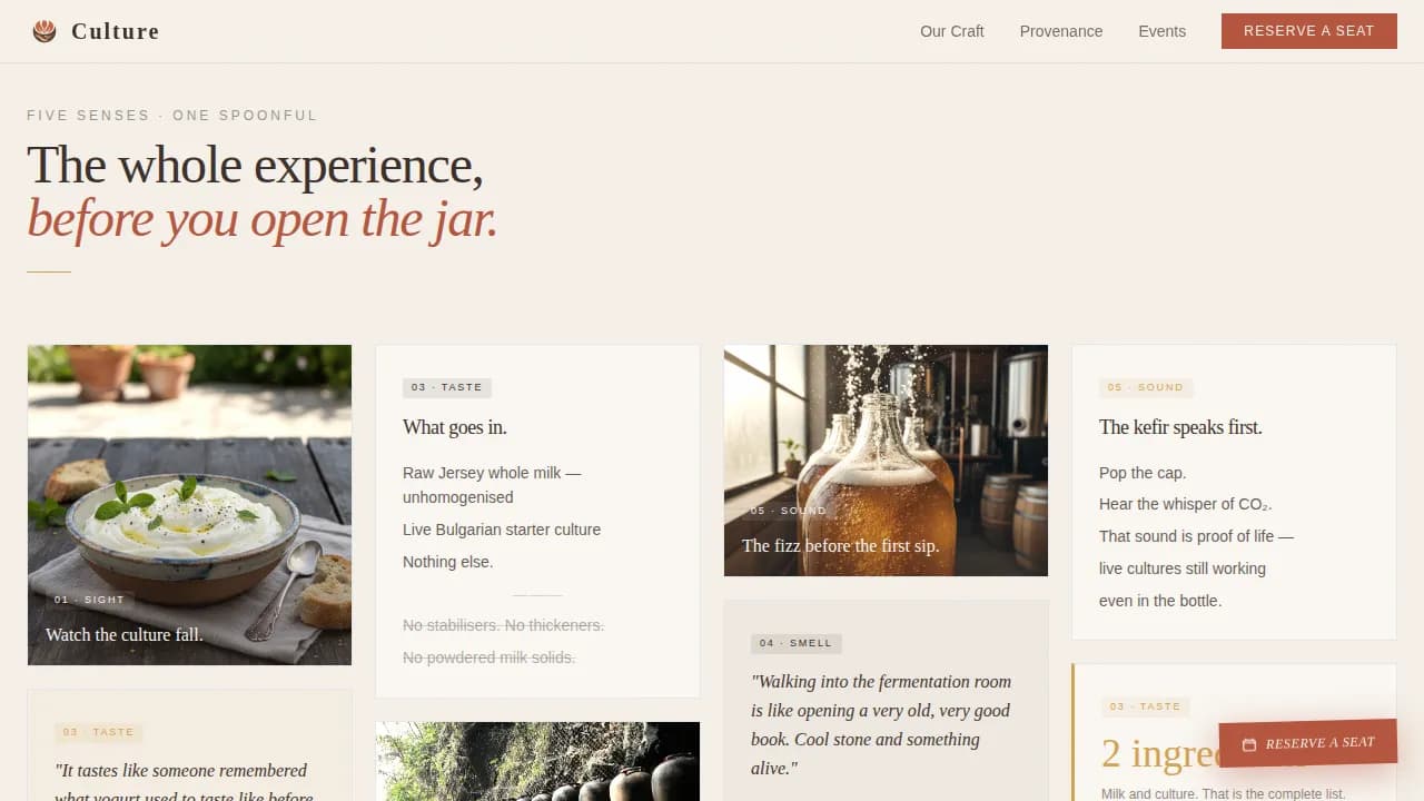 Culture — Premium Fermented Dairy Landing Page Template