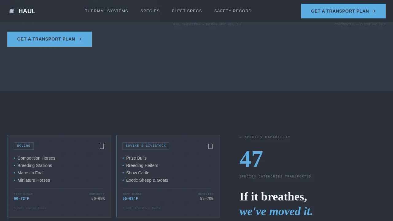 Haul — Specialized Creature Transport Landing Page Template
