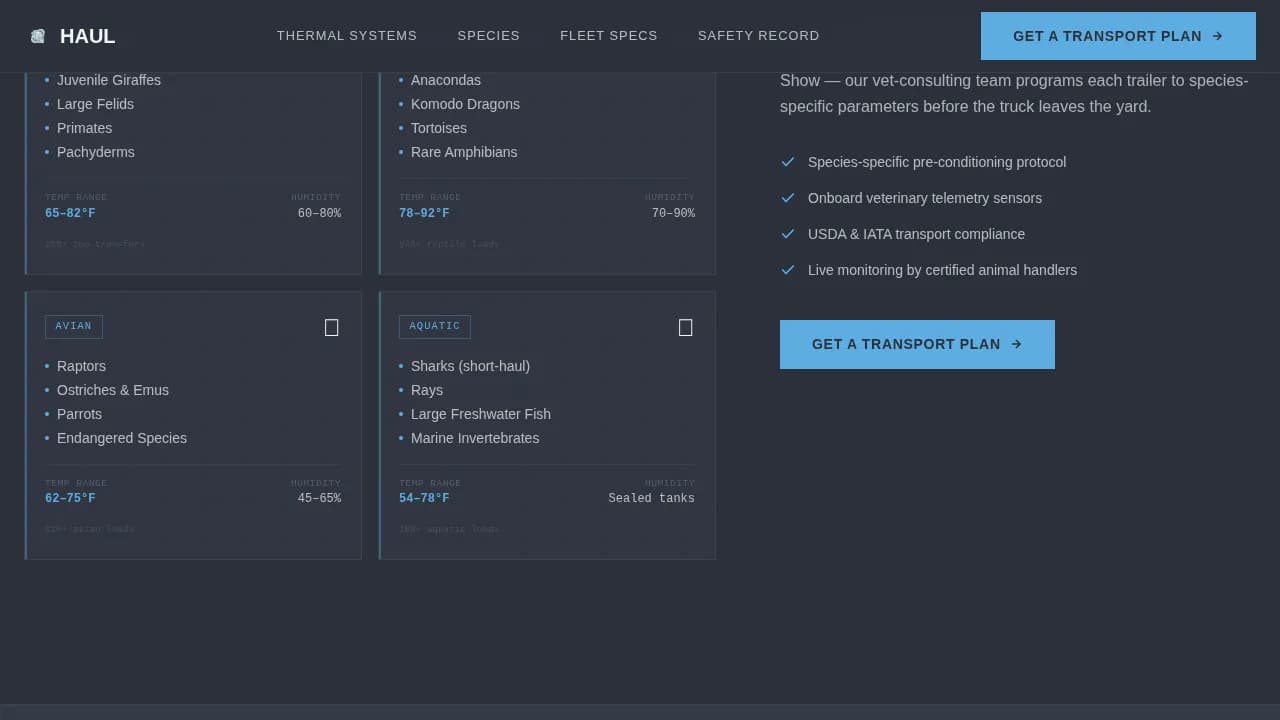 Haul — Specialized Creature Transport Landing Page Template