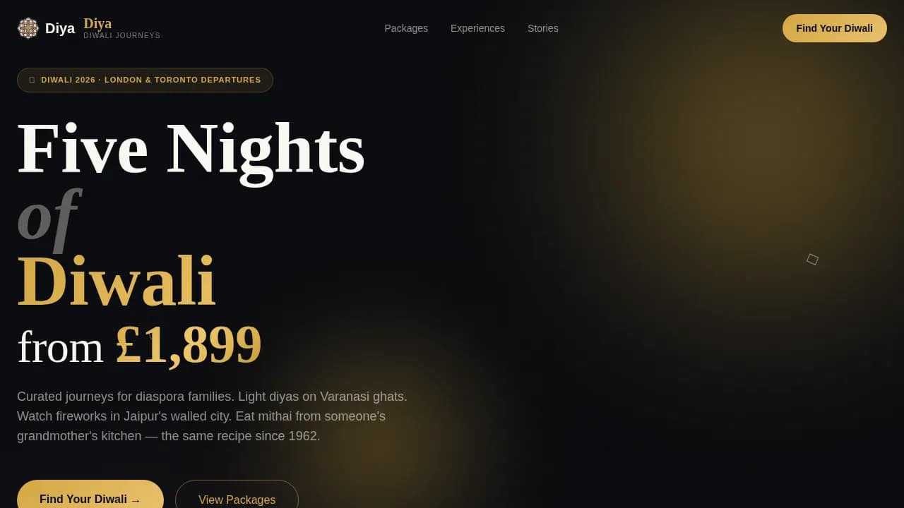 Diya — Exclusive Festival Getaway Landing Page Template