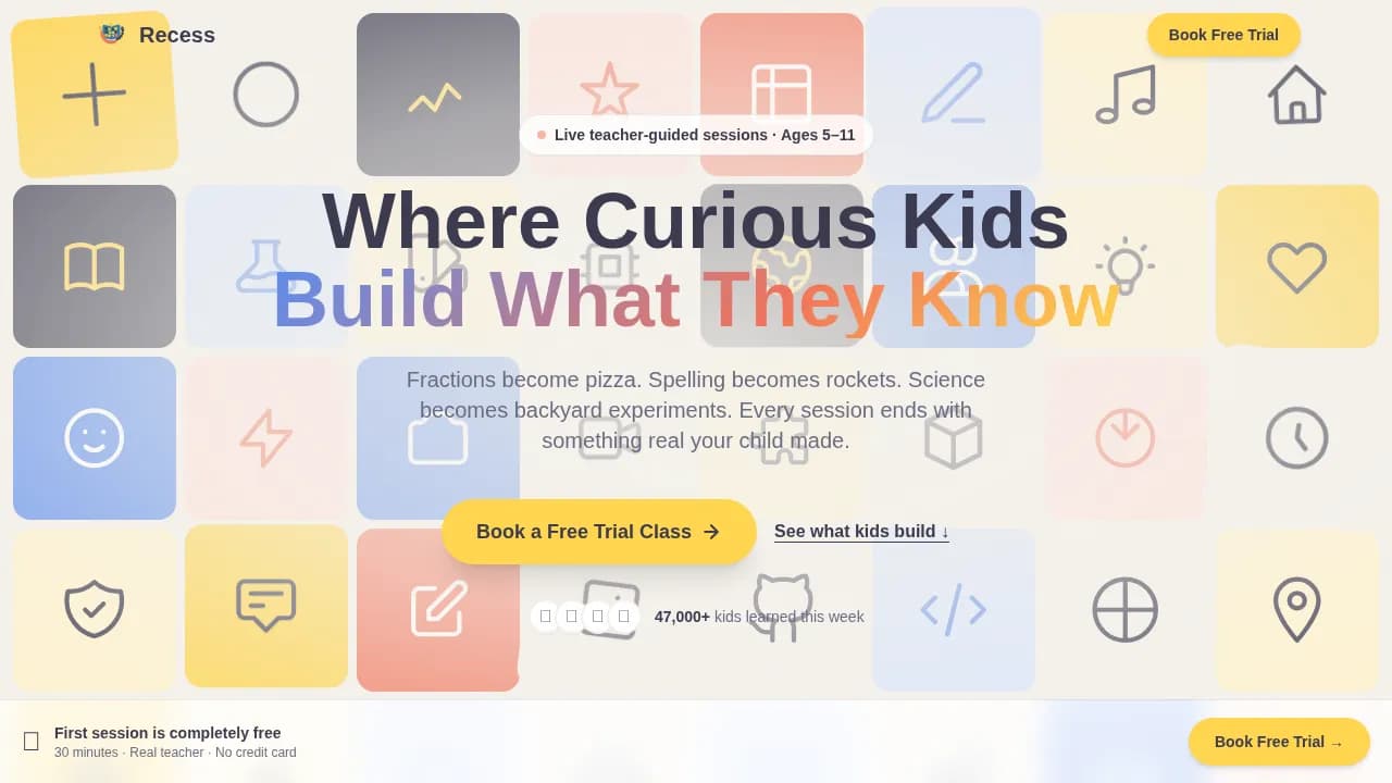 Recess — Engaging Youth Learning Platform Landing Page Template