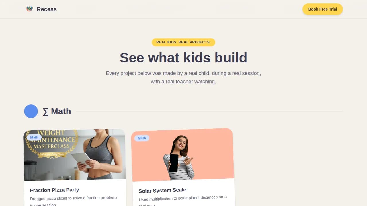 Recess — Engaging Youth Learning Platform Landing Page Template