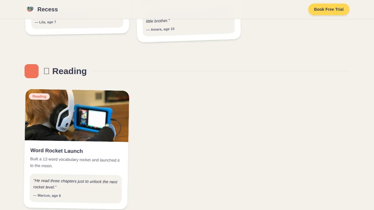 Recess — Engaging Youth Learning Platform Landing Page Template