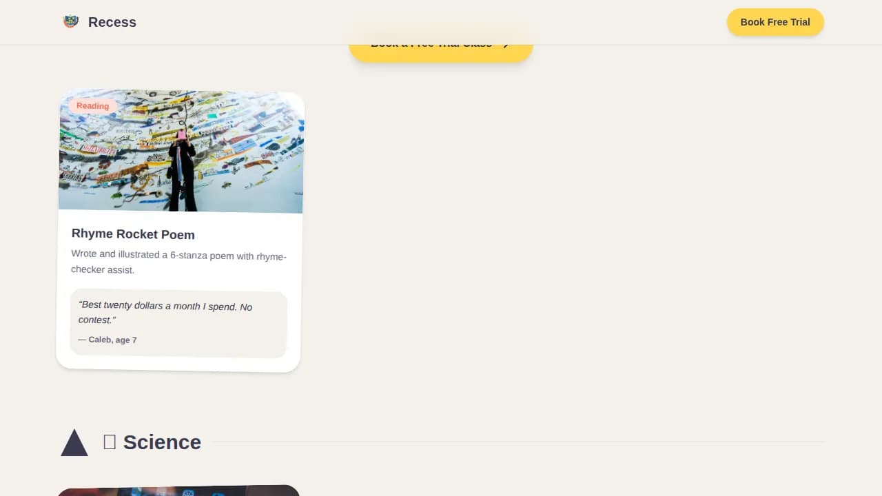 Recess — Engaging Youth Learning Platform Landing Page Template