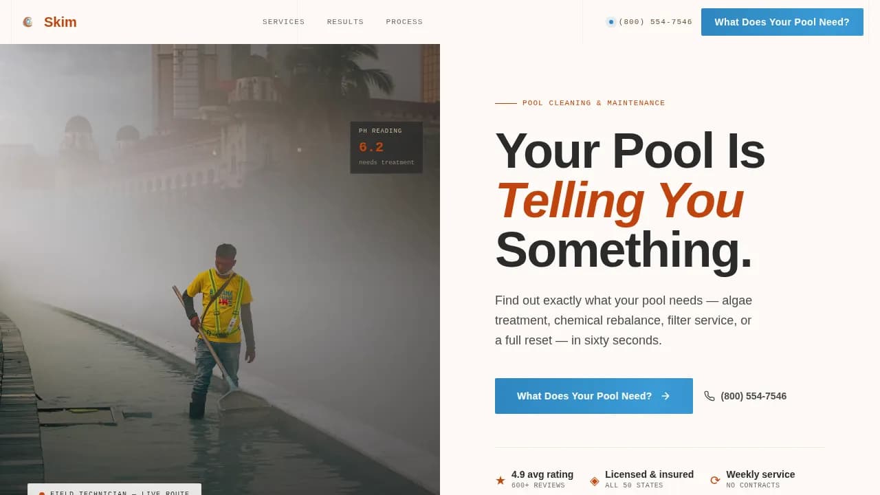 Skim — Premium Aquatic Maintenance Landing Page Template