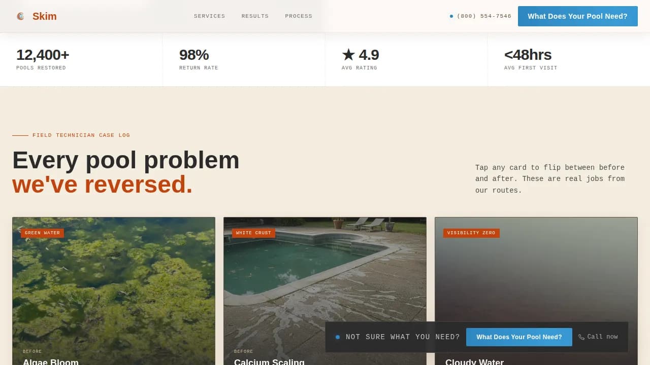 Skim — Premium Aquatic Maintenance Landing Page Template