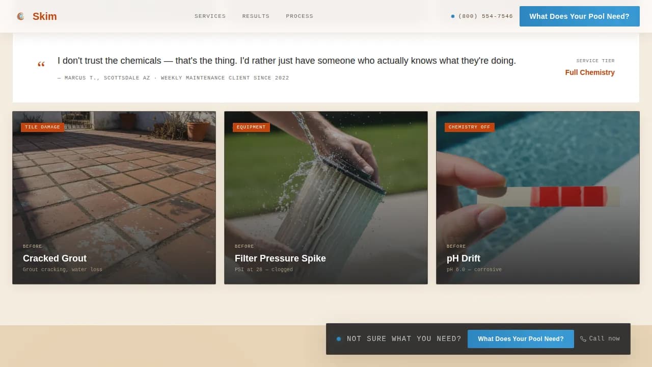 Skim — Premium Aquatic Maintenance Landing Page Template