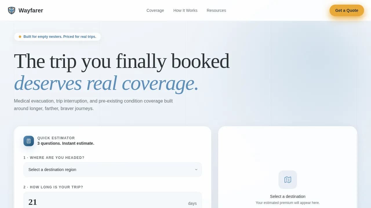 Empty Nester Insurance Pricing Website Template