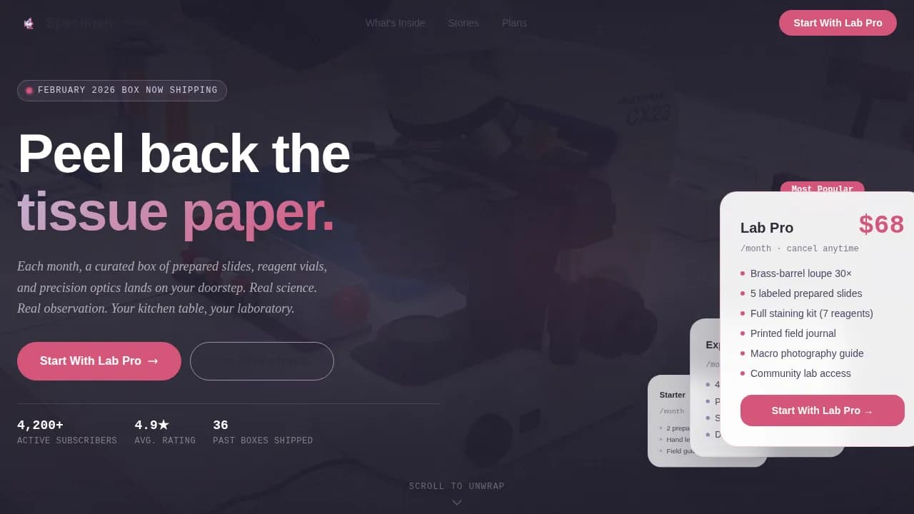Discovery — Delightful Science Subscription Landing Page Template