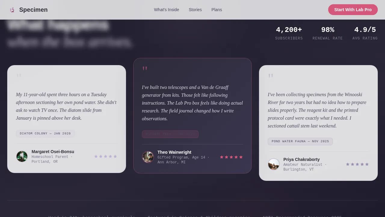 Discovery — Delightful Science Subscription Landing Page Template