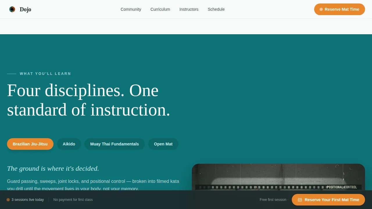 Dojo — Expert Martial Arts Online Training Landing Page Template