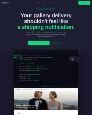 Lens — Smart Photography Client Management Landing Page Template