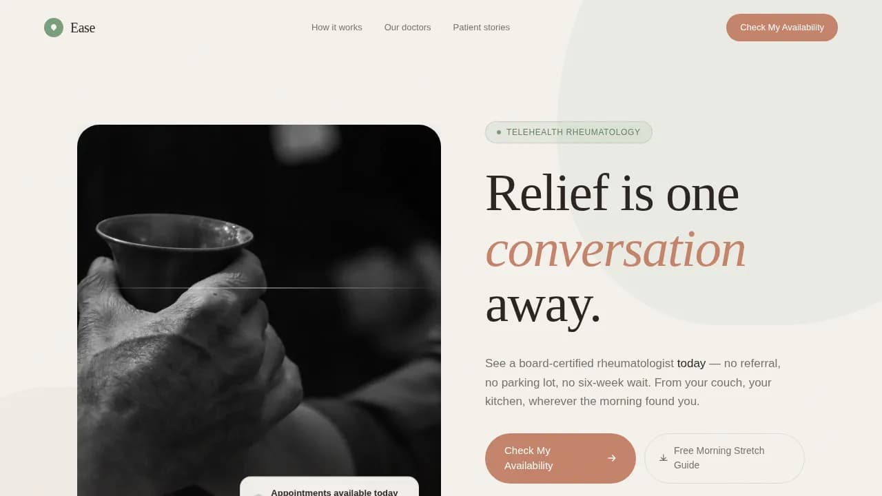 Comfort — Fast Rheumatologist Telehealth Landing Page Template