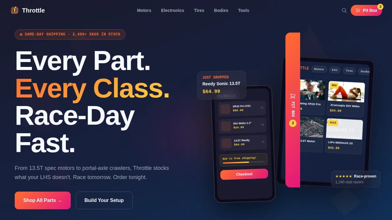 Velocity — Premium RC Parts Landing Page Template