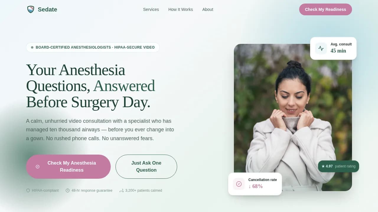 Prepare — Professional Anesthesia Telemedicine Consultation Landing Page Template