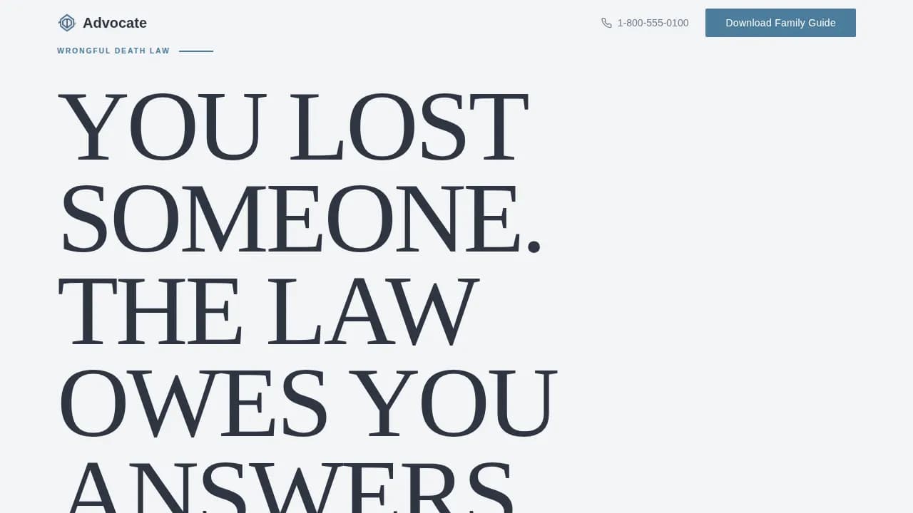 Justice — Personal Injury Counsel Landing Page Template