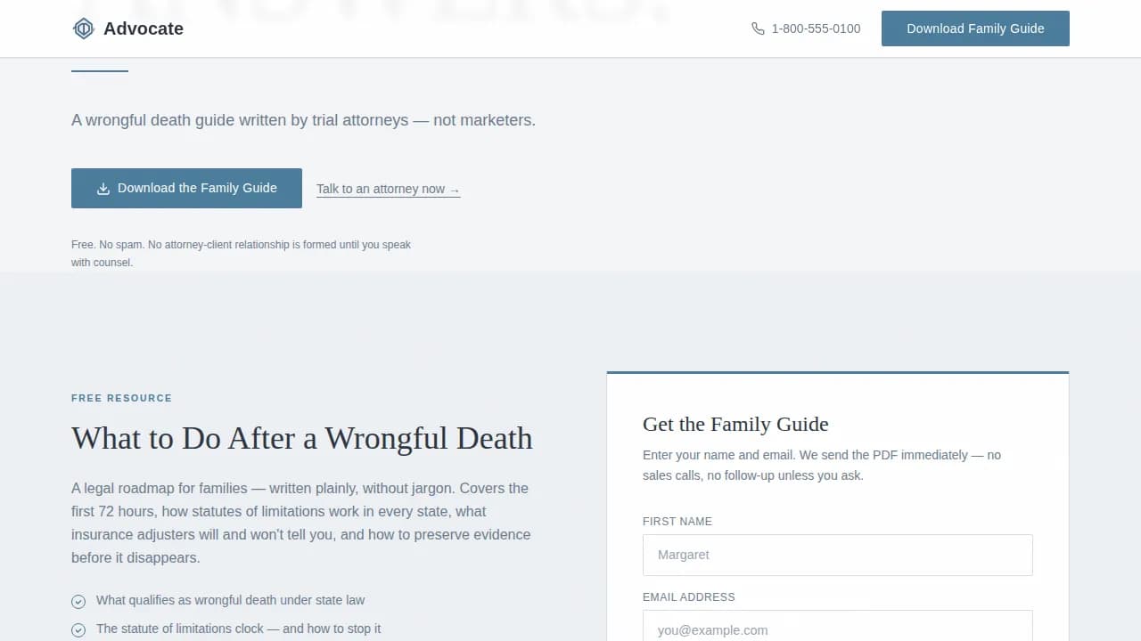 Justice — Personal Injury Counsel Landing Page Template