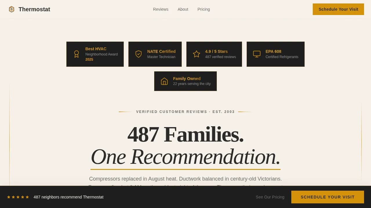 Thermostat - Editorial Testimonial Mosaic HVAC Landing Page Template