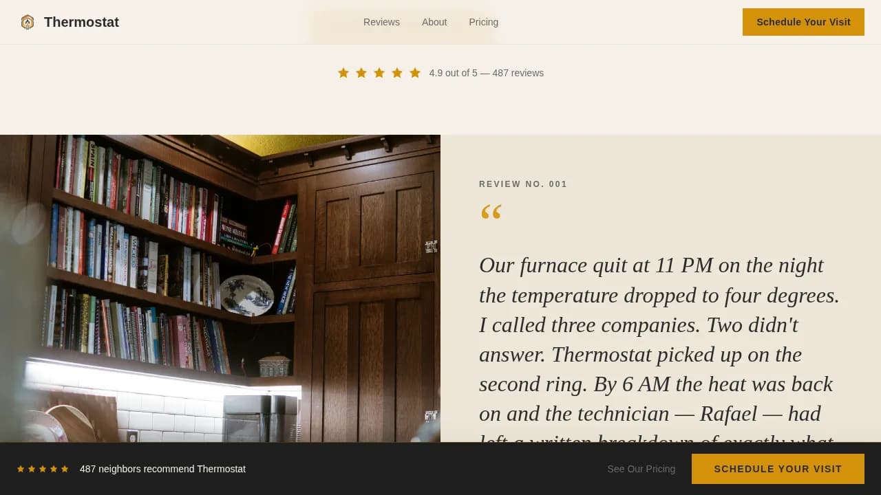 Thermostat - Editorial Testimonial Mosaic HVAC Landing Page Template