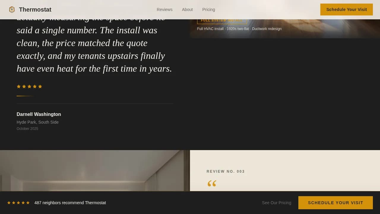 Thermostat - Editorial Testimonial Mosaic HVAC Landing Page Template